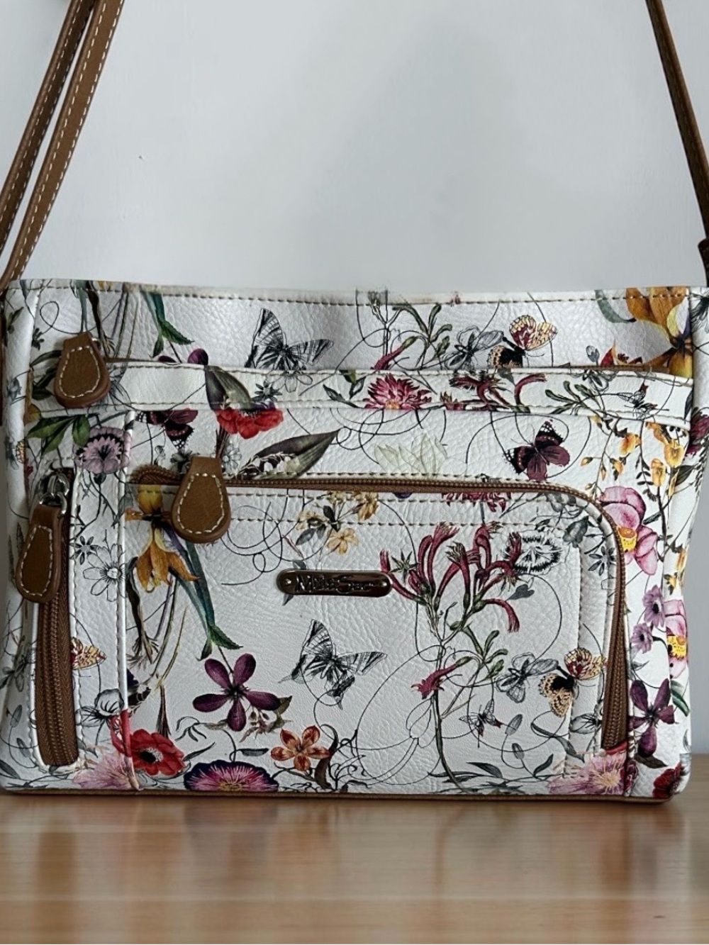 MultiSac Floral Print Shoulder Bag with Tan Trim - Picture 7 of 7